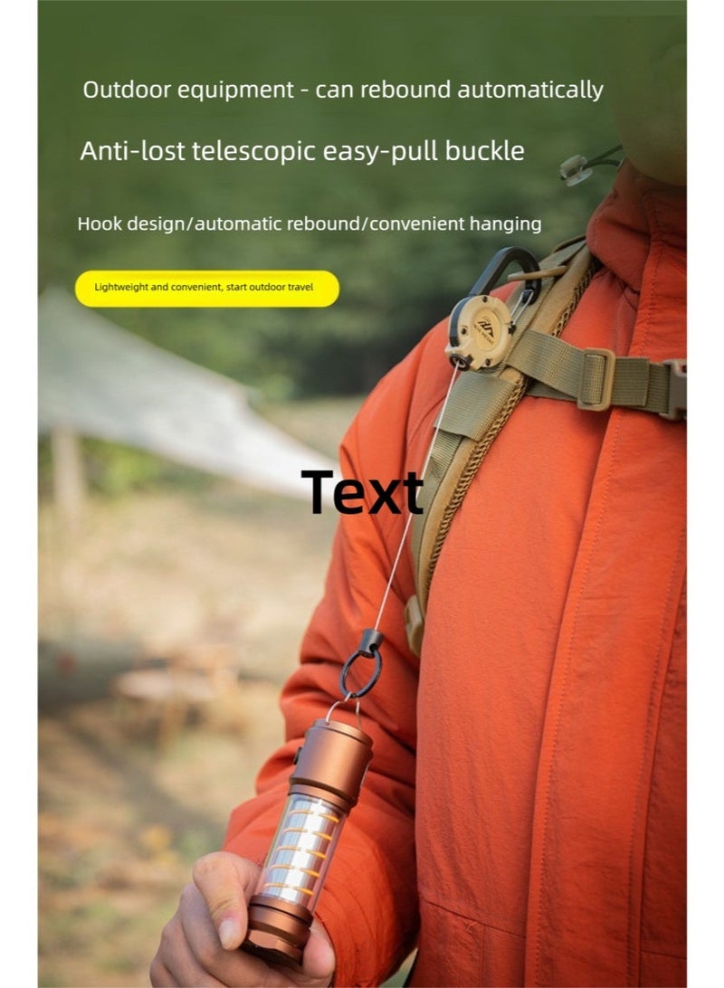 سلسلة مفاتيح قابلة للسحب بتصميم تكتيكي مع مشبك تسلق، حامل بكرة سلك فولاذي مقاوم للفقد في الهواء الطلق - Image 5